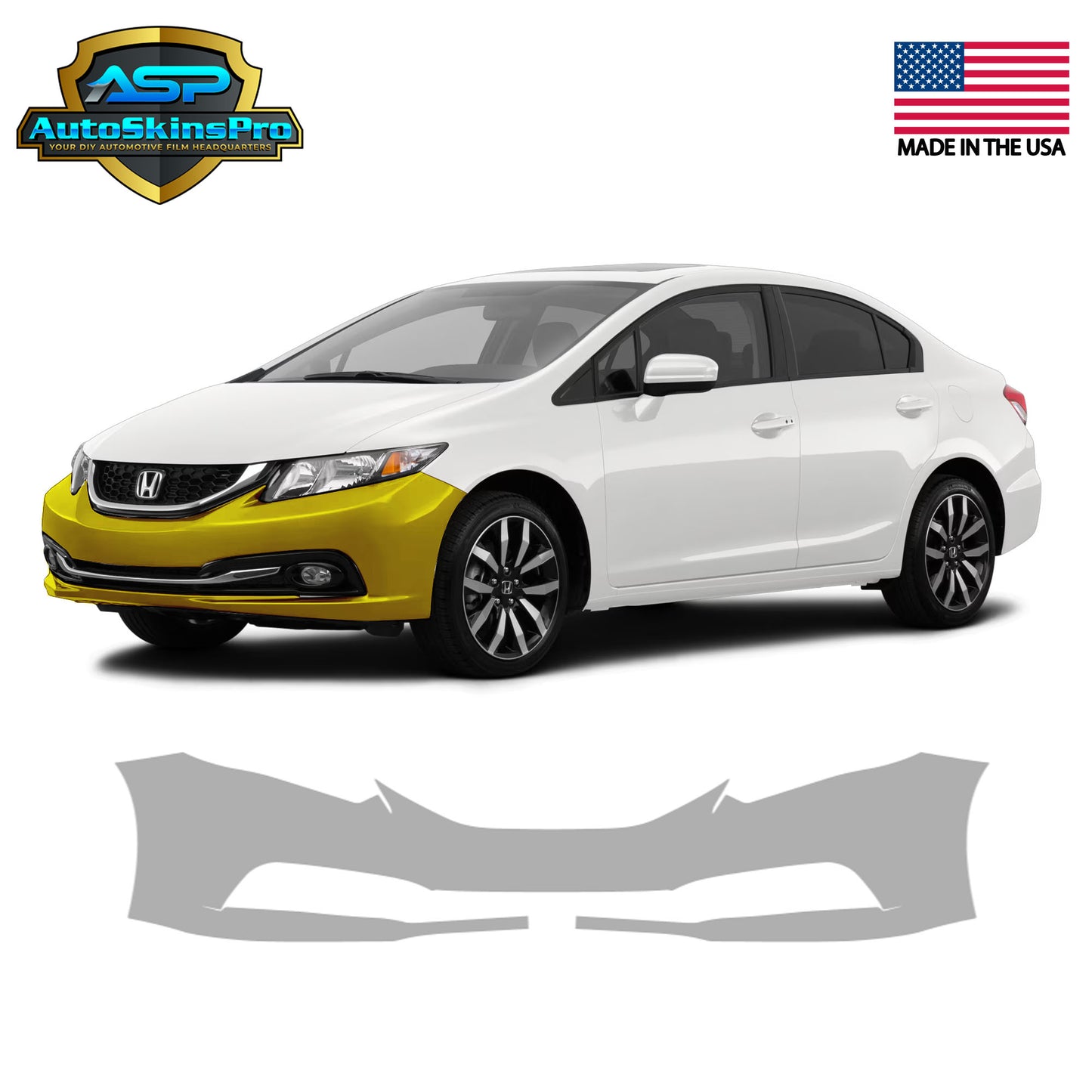 Precut Paint Protection Film (PPF) for 2011-2016 Honda Civic Sedan Front Bumper