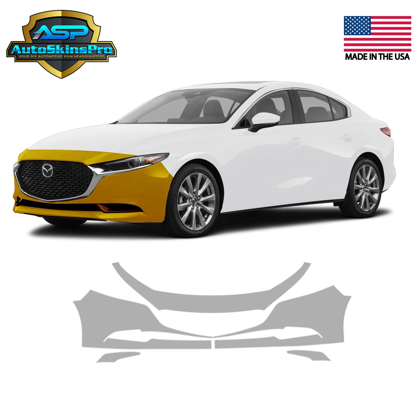 Precut Paint Protection Film for 2019-2025 Mazda 3 4D Sedan Front Bumper
