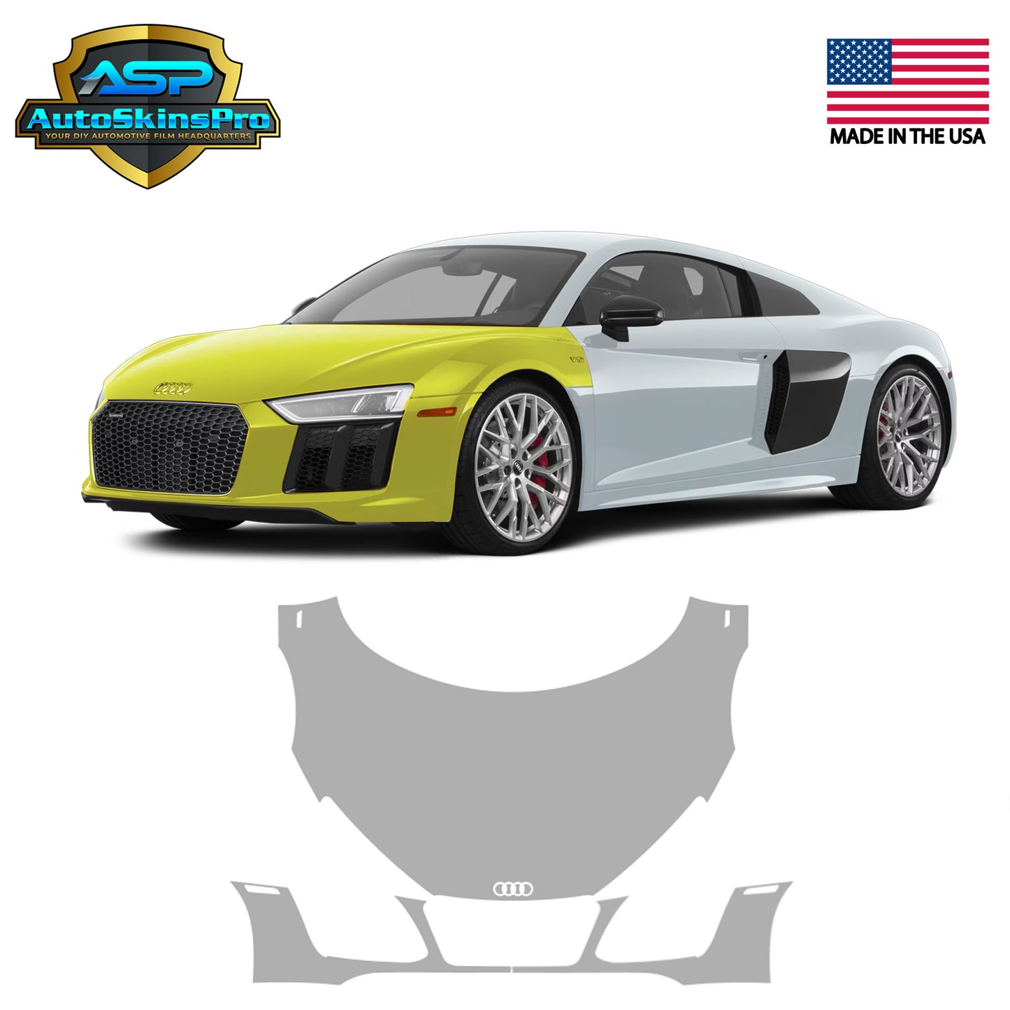 Precut Paint Protection Film (PPF) for 2015-2023 Audi R8 Front Bumper
