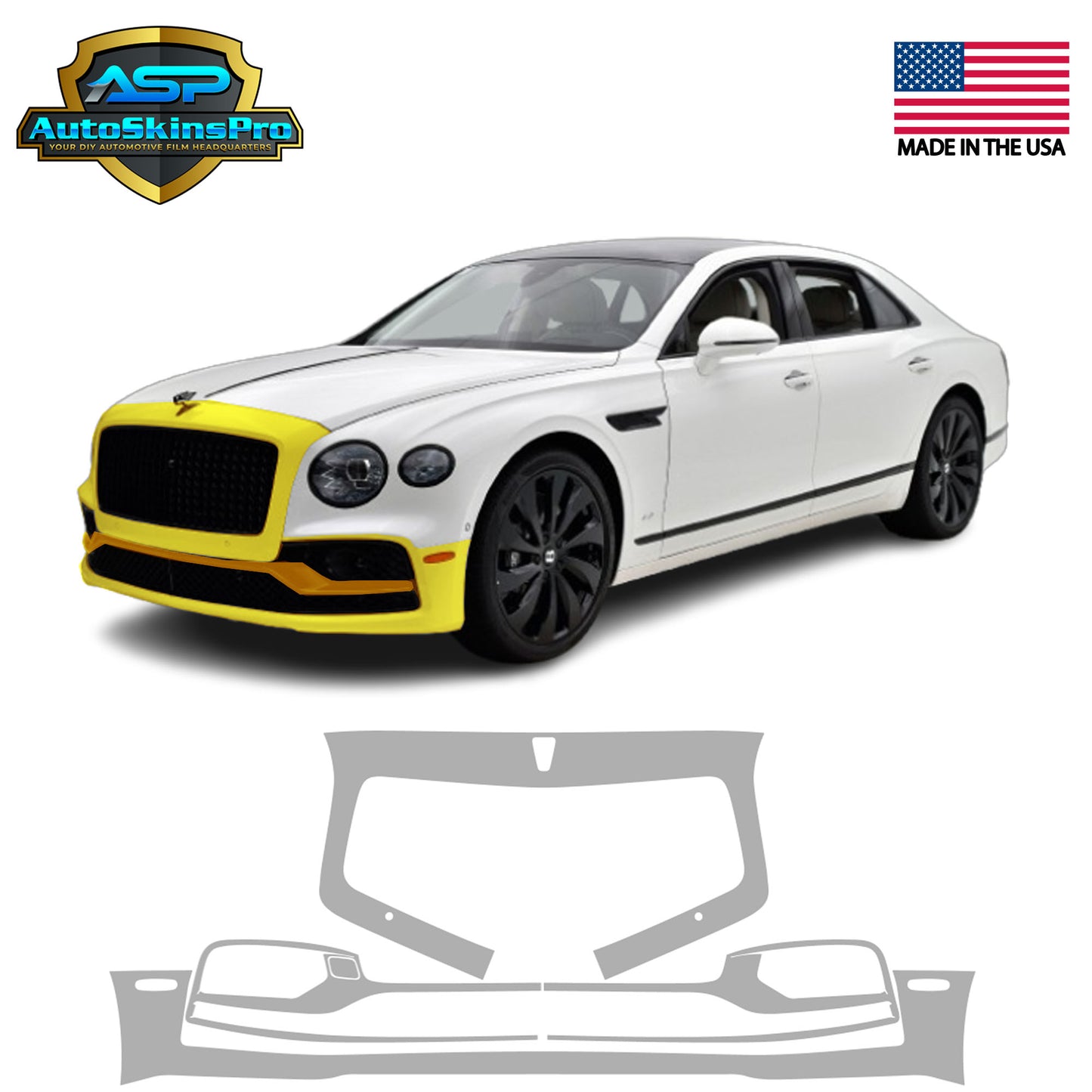 Precut Paint Protection Film (PPF) for 2020-25 Bentley Flying Spur Front Bumper